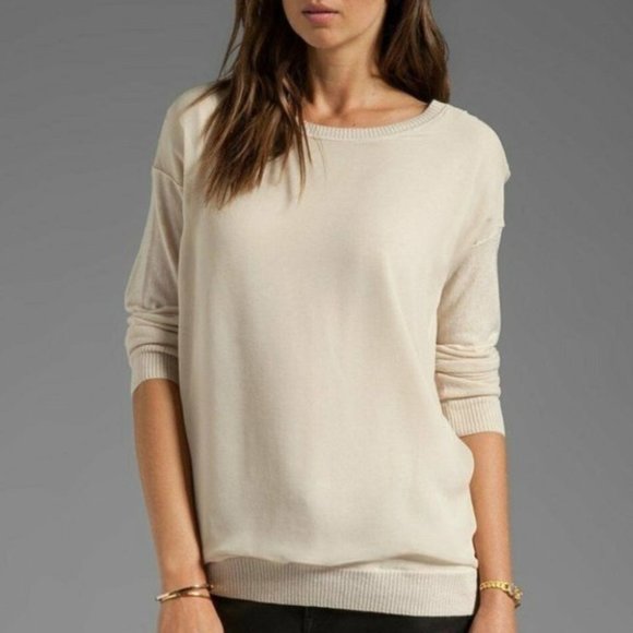 Vince Chiffon Overlay Cashmere Silk Crewneck Cream Pullover Sweater Size XS - Picture 1 of 10